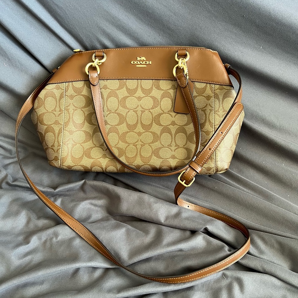 Coach Tan and Brown Signature Shoulder Bag